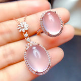 Pink Quartz Diamond Pendant Necklace 18k Rose Gold Filled