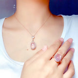 Pink Quartz Diamond Pendant Necklace 18k Rose Gold Filled