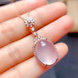 Pink Quartz Diamond Pendant Necklace 18k Rose Gold Filled
