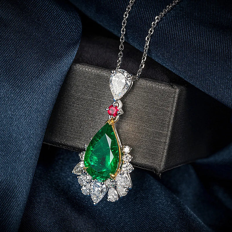 Emerald Gemstone Pendant Necklace, Silver Jewelry for Women