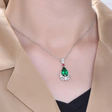 Emerald Gemstone Pendant Necklace, Silver Jewelry for Women