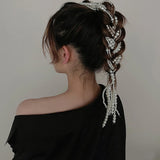 Pearl Braided Chain Hairpin Tassel Hair Clip for Women