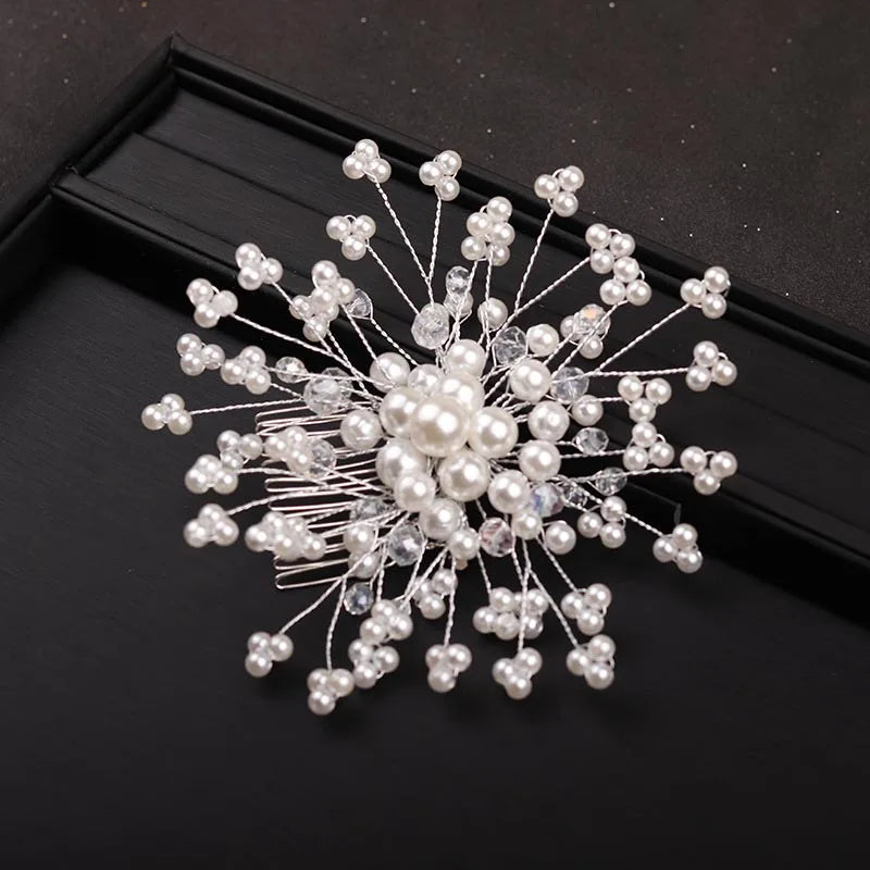 Crystal Beads Pearl Flower Headband Hair Comb for Girls