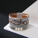 Bohemian Pearl Leather Bracelet Wide Wrap Charm Bangle Party Jewelry