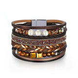 Bohemian Pearl Leather Bracelet Wide Wrap Charm Bangle Party Jewelry