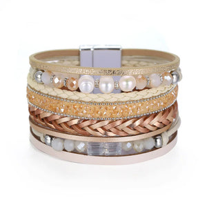 Bohemian Pearl Leather Bracelet Wide Wrap Charm Bangle Party Jewelry