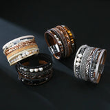 Bohemian Pearl Leather Bracelet Wide Wrap Charm Bangle Party Jewelry