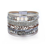 Bohemian Pearl Leather Bracelet Wide Wrap Charm Bangle Party Jewelry