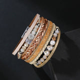 Bohemian Pearl Leather Bracelet Wide Wrap Charm Bangle Party Jewelry