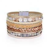 Bohemian Pearl Leather Bracelet Wide Wrap Charm Bangle Party Jewelry