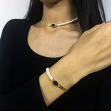 Freshwater Pearl Agate Druzy Bracelet Necklace Set