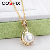 14K Wrapped Freshwater Pearl Necklace 9.5-10mm Pendant
