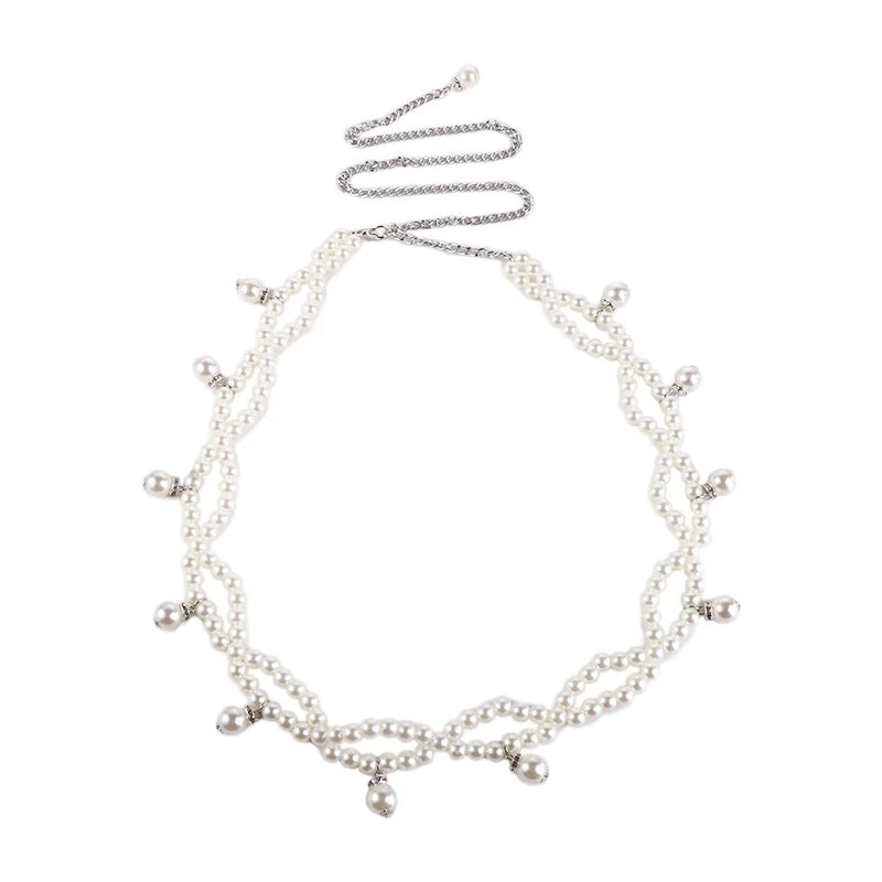 Tassel Chain Pearl Waist Belt for Women - Adjustable Jeans Dress Waistband