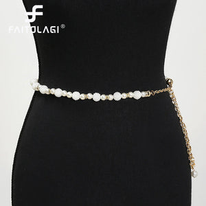 Pearl Waist Chain Thin Belt Women Dress Waistband Cloth Girdles Strap