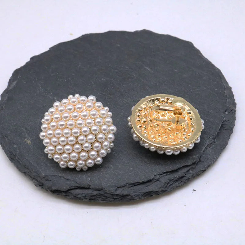 Pearls Geometric Alloy Clip Earrings Big Jewelry