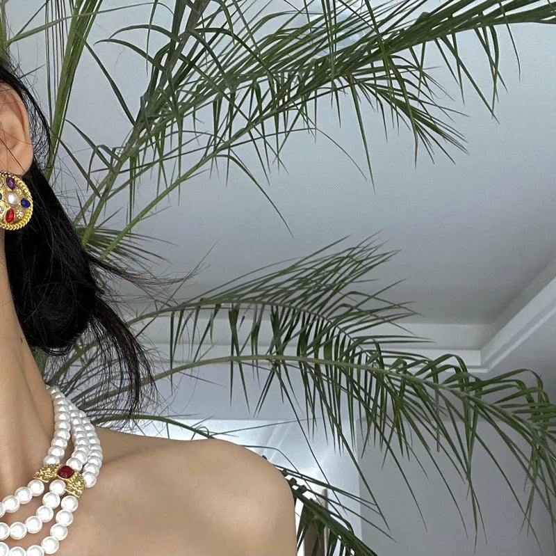 Vintage Pearl Choker Necklace Matte Pendant