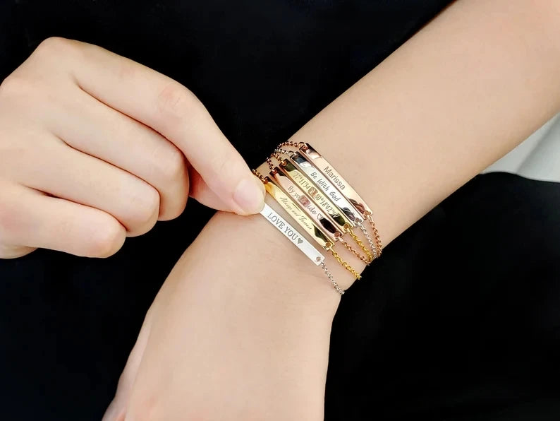 Stainless Steel ID Bar Bracelet for Women Custom Name BFF Gift