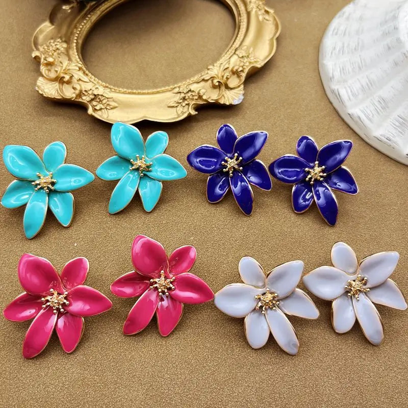 Flower Petal Glaze Earrings Stud For Women Girls More Colors