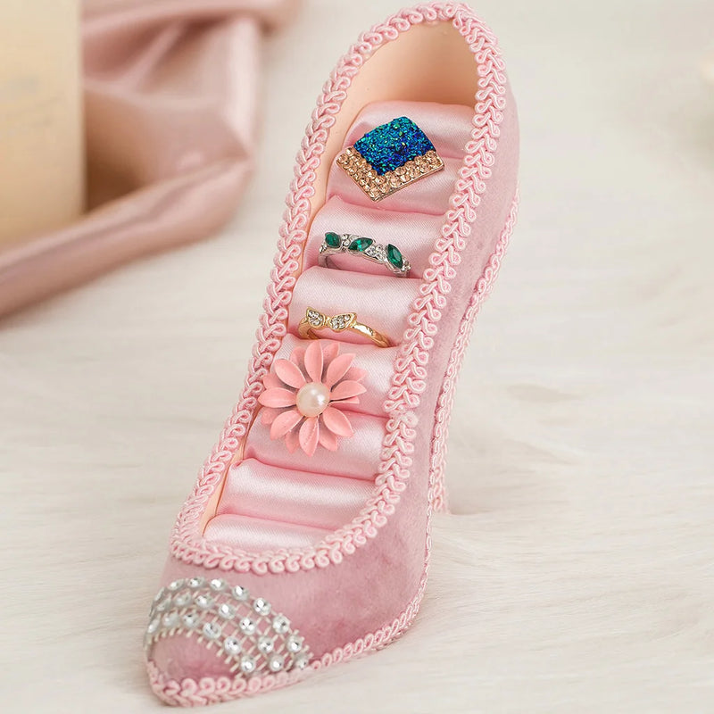 Pink High Heel Shoe Ring Holder Jewelry Display Stand Resin Material