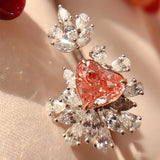 Pink Zircon Heart Wedding Promise Ring Engagement Bride Accessory
