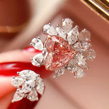 Pink Zircon Heart Wedding Promise Ring Engagement Bride Accessory