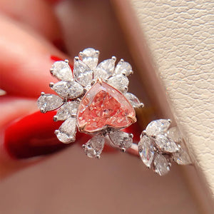 Pink Zircon Heart Wedding Promise Ring Engagement Bride Accessory