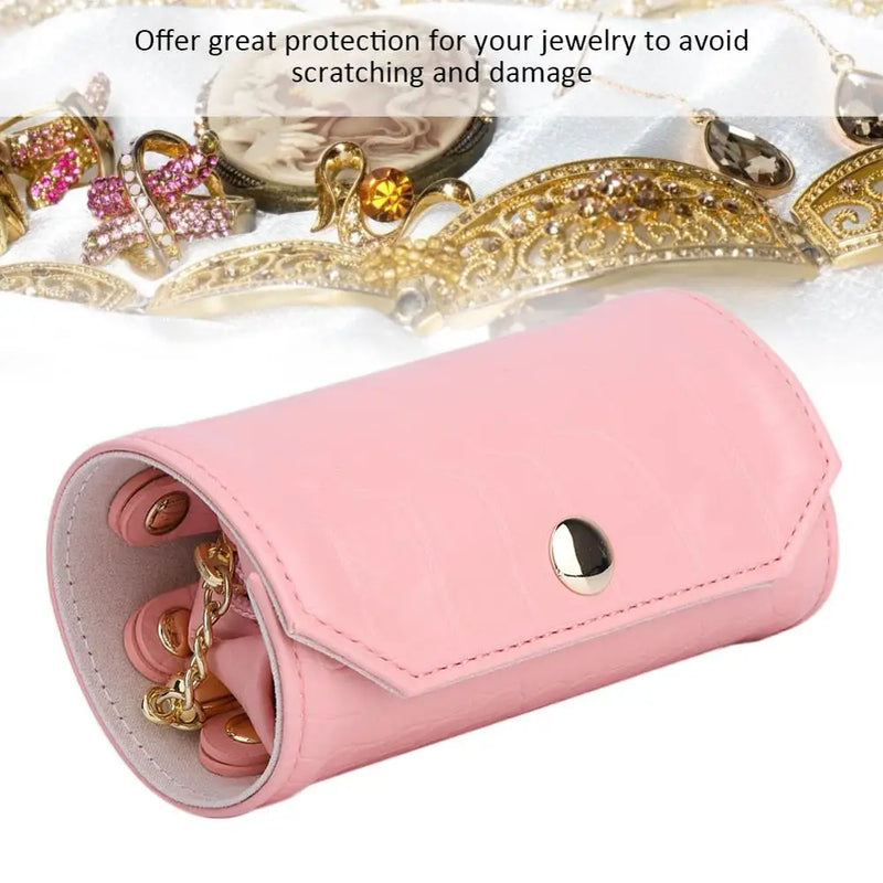 Pink Jewelry Storage Roll Bag Organizer for Traveling
