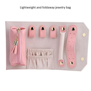 Pink Jewelry Storage Roll Bag Organizer for Traveling