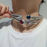Punk Crystal Heart Pendant Necklace Choker Y2K Jewelry