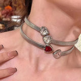 Punk Crystal Heart Pendant Necklace Choker Y2K Jewelry