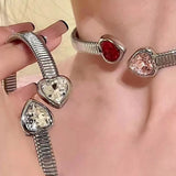Punk Crystal Heart Pendant Necklace Choker Y2K Jewelry