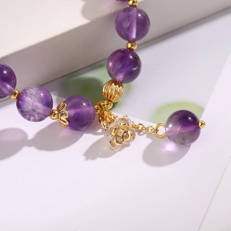 Purple Natural Stone Flower Charm Bracelet for Women
