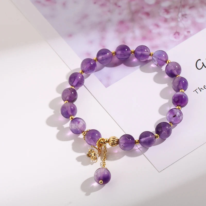 Purple Natural Stone Flower Charm Bracelet for Women
