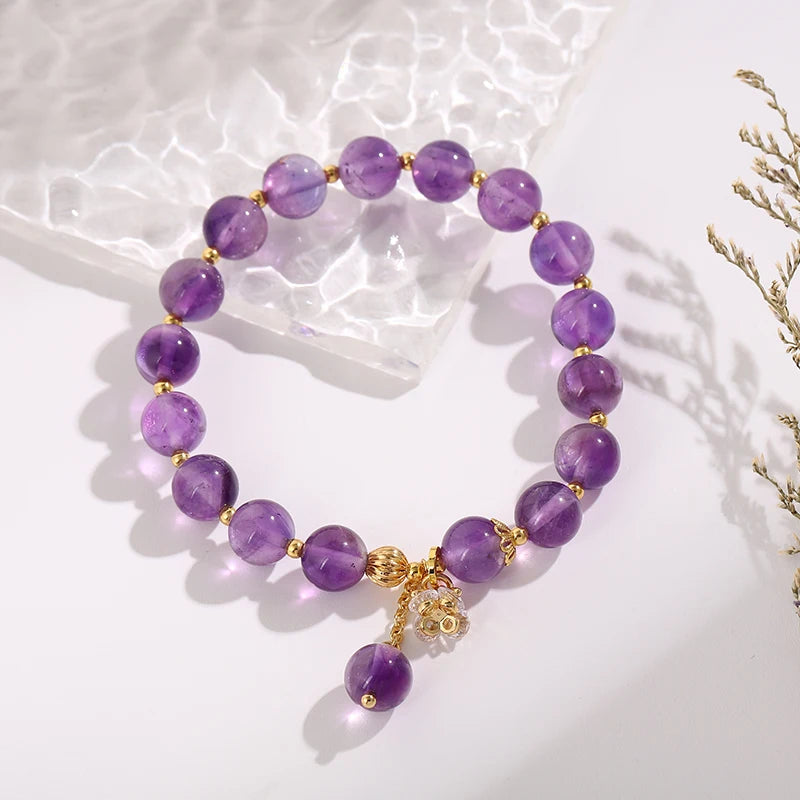 Purple Natural Stone Flower Charm Bracelet for Women
