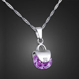 Purple Crystal 925 Silver Necklace Bag Pendant Choker High Jewelry Gift