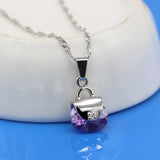 Purple Crystal 925 Silver Necklace Bag Pendant Choker High Jewelry Gift