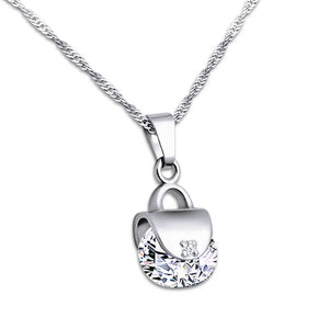 Purple Crystal 925 Silver Necklace Bag Pendant Choker High Jewelry Gift