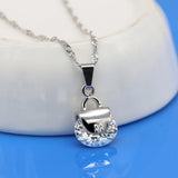 Purple Crystal 925 Silver Necklace Bag Pendant Choker High Jewelry Gift