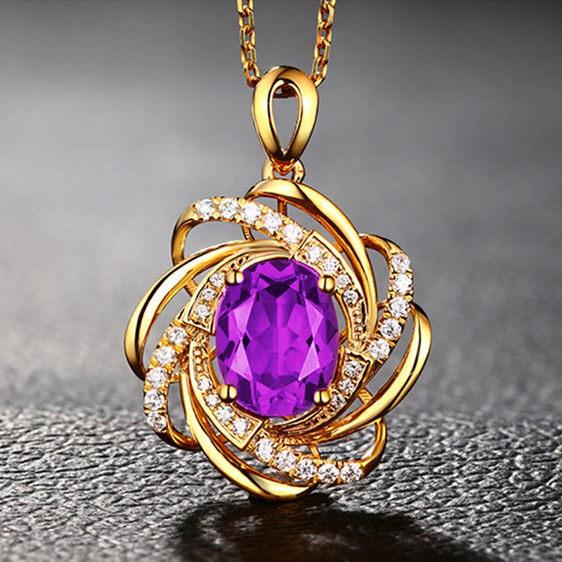 Amethyst Gemstone Pendant Necklace for Women 18k Filled Fine Jewelry
