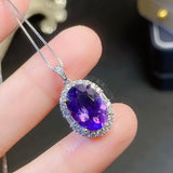 Purple Crystal Amethyst Diamonds Pendant Necklace Women 18k Silver Fine Jewelry