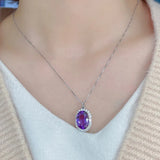 Purple Crystal Amethyst Diamonds Pendant Necklace Women 18k Silver Fine Jewelry