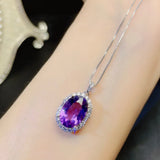 Purple Crystal Amethyst Diamonds Pendant Necklace Women 18k Silver Fine Jewelry