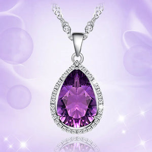 Purple Amethyst Drop Pendant Necklace Women 14k Filled Jewelry