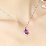 Purple Amethyst Drop Pendant Necklace Women 14k Filled Jewelry