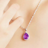 Purple Amethyst Drop Pendant Necklace Women 14k Filled Jewelry