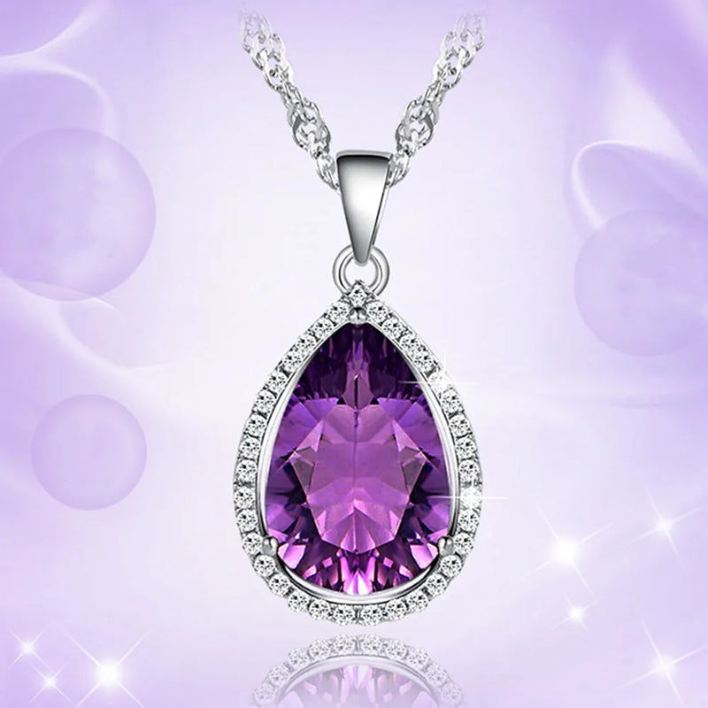 Purple Amethyst Drop Pendant Necklace Women 14k Filled Jewelry