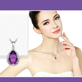 Purple Amethyst Drop Pendant Necklace Women 14k Filled Jewelry