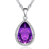 Purple Amethyst Drop Pendant Necklace Women 14k Filled Jewelry