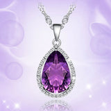 Purple Amethyst Drop Pendant Necklace Women 14k Filled Jewelry