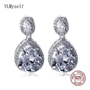 925 Sterling Silver Earrings Crystal Water Drop Jewelry